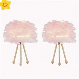 Modern Art Feather Table Lamp with Elegant Feather Shade & Tripod Base - 14.5
