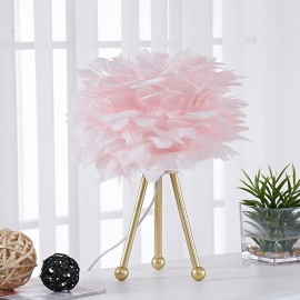 Modern Art Feather Table Lamp with Elegant Feather Shade & Tripod Base - 14.5