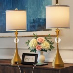 26'' Golden Metal Table Lamp Set of 2 with Crystal Accents | USB Ports, 3-Way Dimmable Light, Modern Brushed End for Bedroom, Living Room or Entryway