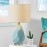 Modern Minimalist Coastal Ceramic Table Lamp, Single Light Blue Geometric Bedside Lamp With Crystal Base, 23 Inches End Table Lamp With White Fabric Shade For Bedroom, Living Room, Study, Office