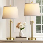 Tall Table Lamps Set Of 2, Modern Golden Table Lamps with White Shade for Living Room, Height Adjustable Nightstand Lamps for Bedroom, 3 Color Temperature Beside Lamps with Pull Chain(Bulbs Included)