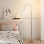 Modern Feather Floor Lamp with Dimmable LED, Elegant Arc Design for Living Room Bedroom Lighting
