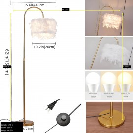 Modern Feather Floor Lamp with Dimmable LED, Elegant Arc Design for Living Room Bedroom Lighting