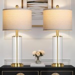 Table Lamps Set Of 2 - Vintage Industrial Desk Lamps with Clear On/Off Switch Cord & Tri-Color Light Bulbs, Brown Trim Glass Shade Lighting for Home Office Study