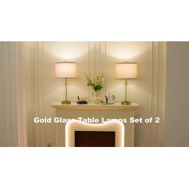 2packs Lamps For Bedrooms Set, Button Switch Glass Table Lamps, 3-Way Dimmable Bedside Lamp With Fabric Lampshade, Modern Nightstand Lamp For Living Room Bedroom, For Living Room, Bedroom, Office, Dining Room, Christmas (LED Bulbs Included)