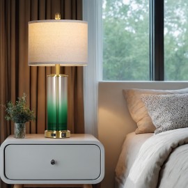 2packs Lamps For Bedrooms Set, Button Switch Glass Table Lamps, 3-Way Dimmable Bedside Lamp With Fabric Lampshade, Modern Nightstand Lamp For Living Room Bedroom, For Living Room, Bedroom, Office, Dining Room, Christmas (LED Bulbs Included)