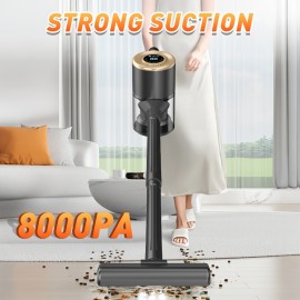 8000Pa Suction Cordless Vacuum Cleaner, 4-in-1 Handheld Vacuum with LED Display, Brushless Motor, Wet & Dry Vacuum Mop, Anti-Tangle Pet Hair, 3 Modes - Suitable for Home, Car, Carpet & Pet Hair Cleaning, Easy to Operate & Store, Household Cleaning