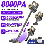8000Pa Suction Cordless Vacuum Cleaner, 4-in-1 Handheld Vacuum with LED Display, Brushless Motor, Wet & Dry Vacuum Mop, Anti-Tangle Pet Hair, 3 Modes - Suitable for Home, Car, Carpet & Pet Hair Cleaning, Easy to Operate & Store, Household Cleaning