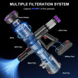 Handheld Vacuum Cleaners for Home Cordless, 180° Foldable Tube, 46Kpa Powerful Stick Vacuum, LED Touchscreen&Self-standing, 50.72oz Dust Cup, Detachable Battery, 8-In-1 Rechargeable Wireless Vacuum for Hardwood Floor Carpet Pet Hair