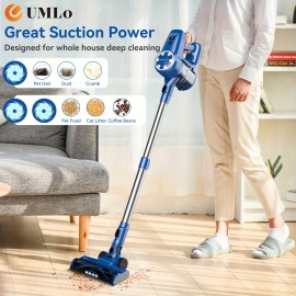 Lightweight Home Vacuum Cleaner 46Kpa Powerful Suction Anti-Tangle Brush Multi-Speed Suction Settings Removable Battery 60-Minute Ultra-Long Run Time LED-Lit Brush Head Ideal for Hardwood Floors, Carpets, And Pet Hair