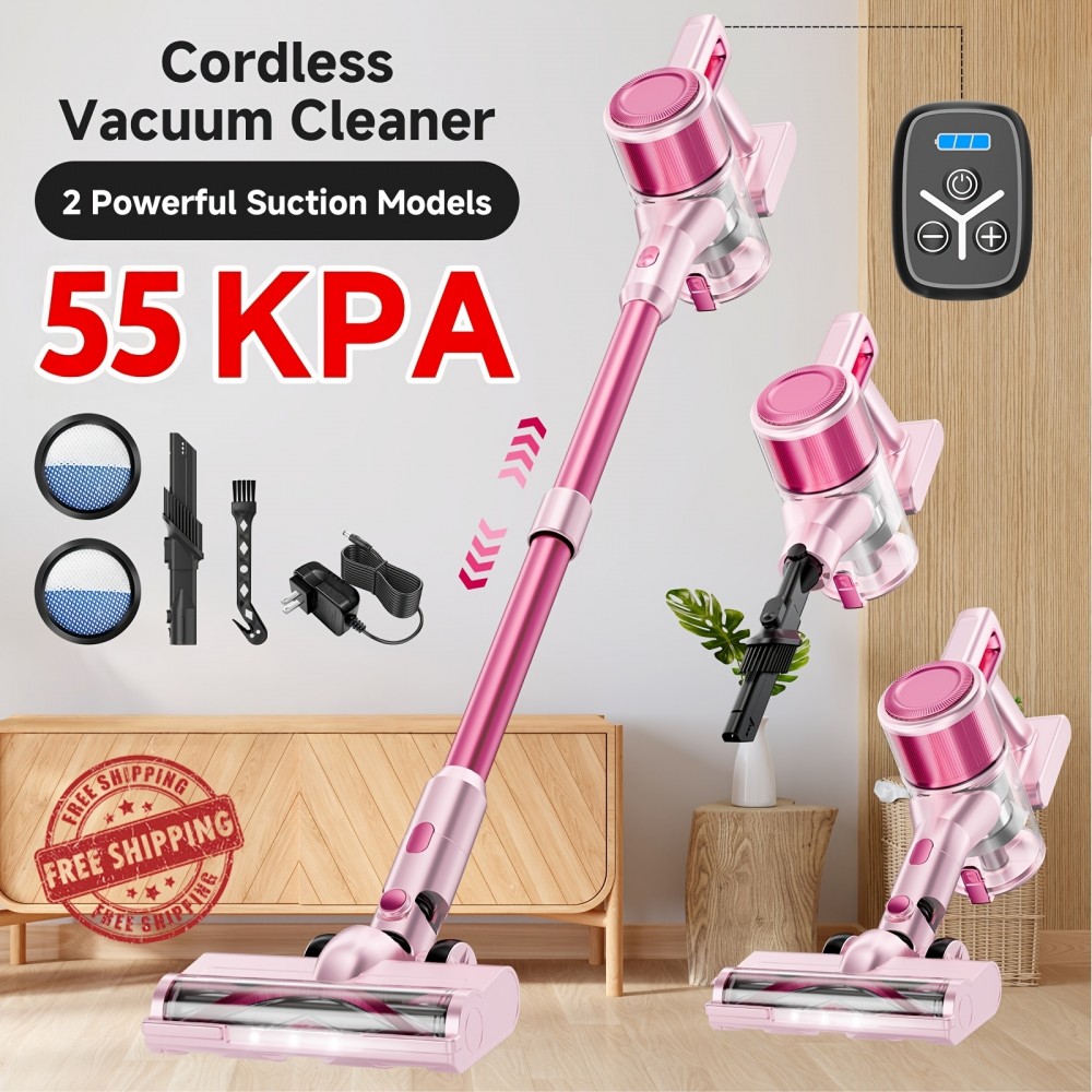 8-in-1 Lightweight Cordless Vacuum Cleaner | 55kPa Powerful Stick Vacuum, Home Essential Cleaning Gadgets for Hardwood, Carpet, Floor, Pet Hair, Wireless, ABS Body, Rechargeable Battery, 45-Minute Battery Life, Noise 50dB, KIKETECH