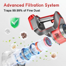 Cordless Stick Vacuum Cleaner - Rechargeable, 66Kpa Powerful Vacuums with Removable Battery Display, Max 45Mins Runtime, 8in 1 Handheld Vacuum for Hardfloor & Carpets Pet Hair