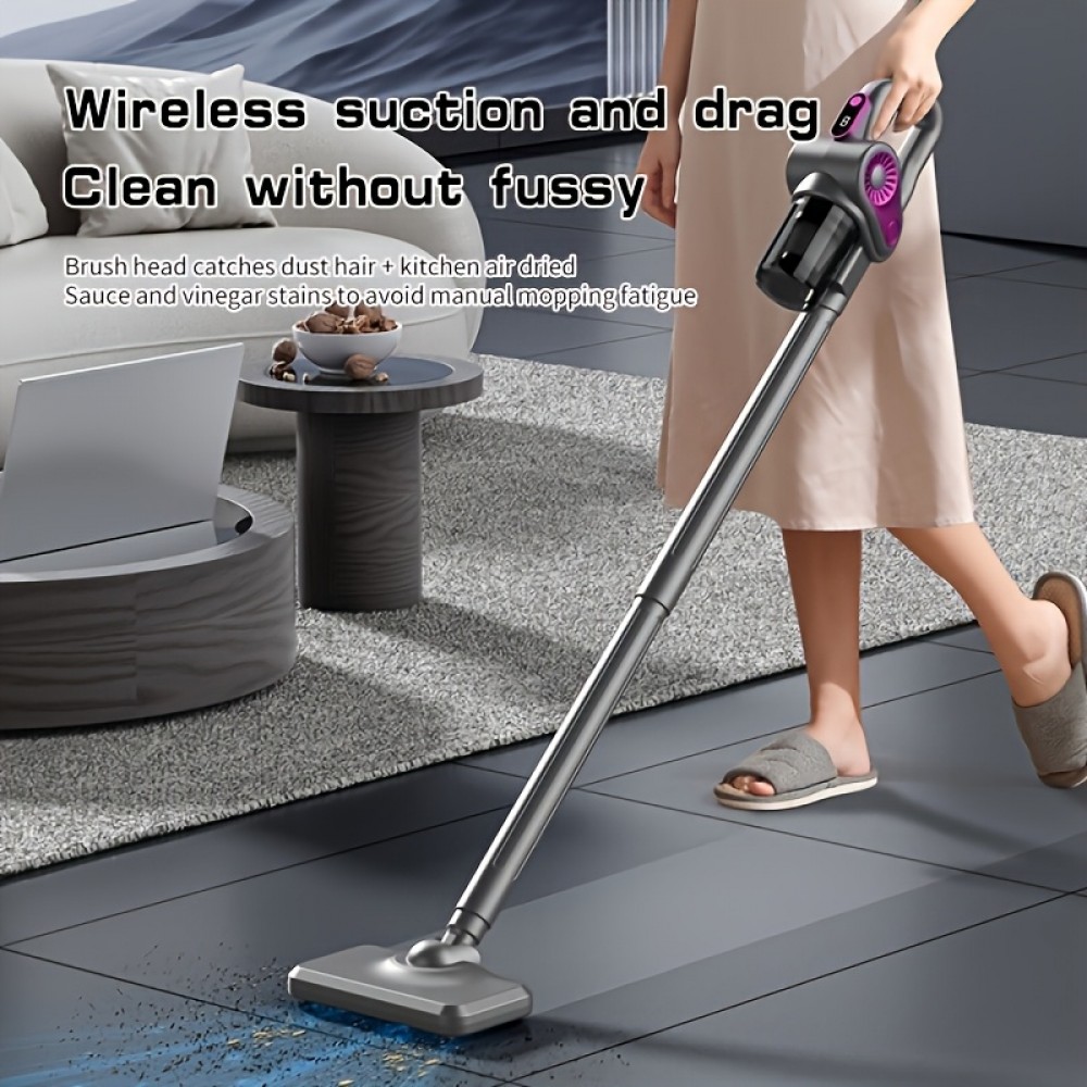 A Vertical Vacuum Cleaner with an Incredibly Powerful Motor That Effortlessly Handles Cleaning Throughout The House, Reaching All Corners with Ease. It Features Detachable Replacement Brush Heads, Wireless Suction, And Drag Cleaning Without Hassle