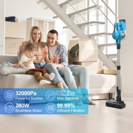 INSE Cordless Vacuum Cleaner with 2 Batteries, 90min Runtime & 32KPa Suction for Pet Hair, 3.3lbs for Home And Car Use | W/ HEPA Filter, 33.81oz Dust Bin, for Hardwood & Carpets