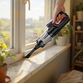 Multi-functional Cordless Handheld Vacuum with brushless motor for powerful suction. USB rechargeable, wireless operation for home/car/office use. Features low noise, LED crevice light, pet hair anti-tangle, and multiple accessories.