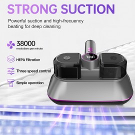 Dual Motor 2-in-1 Beat Suction Vacuum Cleaner | Handheld Cordless, LED Digital Display, 80, 000 Times/min Scan Beat, Double Noise Reduction, Suitable for Bedding, Sofas, Clothes, Pets, Cars, Carpets | HEPA Filter, Rechargeable Lithium Battery