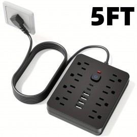 14-In-1 Ultra Slim Power Strip with 8 Sockets And 6 USB Ports (Including 2 USB-C), Desktop Charging Hub Featuring Surge Protection, Perfect for Use on Cruise Ships, in Dormitories, And As Travel Necessities.