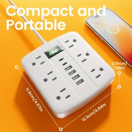 1pc Multi-Outlet Power Strip with Surge Protection And Switch - 12 AC Outlets with 4 USB-A Ports And 2 USB-C Ports, 5ft Extension Cord - for Office, Study, Home And School Use - Power Socket with Overload Protection