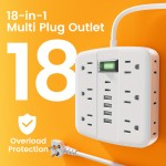 1pc Multi-Outlet Power Strip with Surge Protection And Switch - 12 AC Outlets with 4 USB-A Ports And 2 USB-C Ports, 5ft Extension Cord - for Office, Study, Home And School Use - Power Socket with Overload Protection