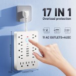 One Piece of a Versatile Power Strip Featuring 17 Functions, Equipped with 11 AC Outlets, 4 USB-A Ports, And 2 USB-C Ports. This Power Socket Includes Individual Switches And Overload Protection, Along with a Short Extension Cord, Suitable for Home