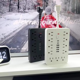 One Piece of a Versatile Power Strip Featuring 17 Functions, Equipped with 11 AC Outlets, 4 USB-A Ports, And 2 USB-C Ports. This Power Socket Includes Individual Switches And Overload Protection, Along with a Short Extension Cord, Suitable for Home