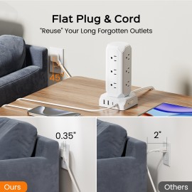 16 IN 1 USB Power Strip Tower, PD 20W Fast 12 AC Outlets (1625W/ 13A) Surge Protector with 2 USB-A, 2 USB-C, 1800J, 6.56ft Flat Plug Extension Cord Charging Station, with Multiple Outlets for Home, Office, Dorm
