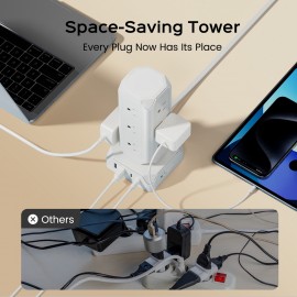 16 IN 1 USB Power Strip Tower, PD 20W Fast 12 AC Outlets (1625W/ 13A) Surge Protector with 2 USB-A, 2 USB-C, 1800J, 6.56ft Flat Plug Extension Cord Charging Station, with Multiple Outlets for Home, Office, Dorm