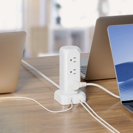 16 IN 1 USB Power Strip Tower, PD 20W Fast 12 AC Outlets (1625W/ 13A) Surge Protector with 2 USB-A, 2 USB-C, 1800J, 6.56ft Flat Plug Extension Cord Charging Station, with Multiple Outlets for Home, Office, Dorm