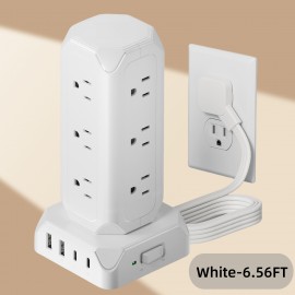 16 IN 1 USB Power Strip Tower, PD 20W Fast 12 AC Outlets (1625W/ 13A) Surge Protector with 2 USB-A, 2 USB-C, 1800J, 6.56ft Flat Plug Extension Cord Charging Station, with Multiple Outlets for Home, Office, Dorm